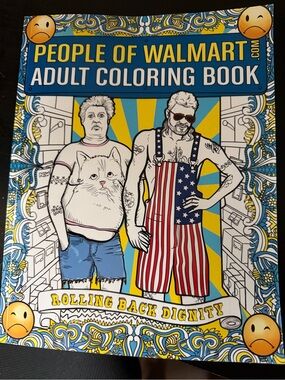 People of Walmart Adult Coloring Book - Blue/Yellow Cover and 36 colored pencils